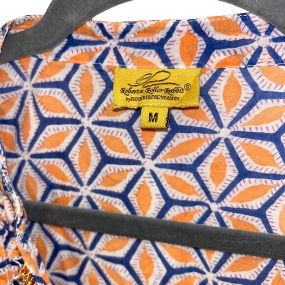 Roberta Roller Rabbit blue orange Indian Block Print Star Fruit tunic to… - Picture 2 of 7